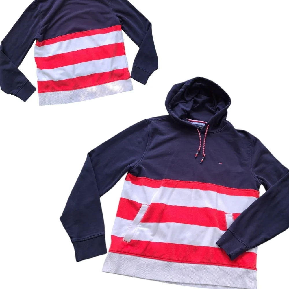 Tommy Hilfiger Striped Colorblock Red White and Blue‎ Hoodie size Large - Picture 9 of 9